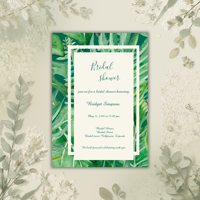 emerald greenery tropical wedding bridal shower  invitation (Creator Uploaded)