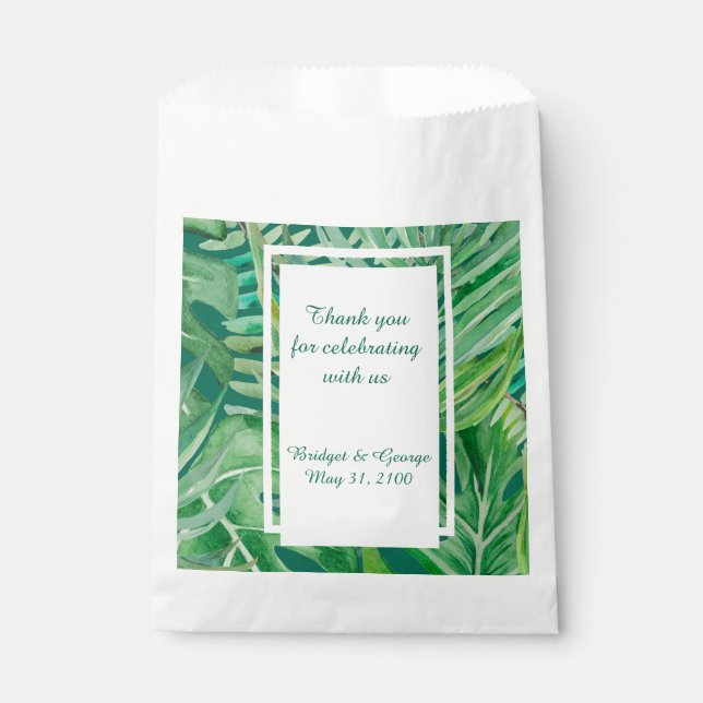 emerald greenery tropical wedding favour bags (Front)