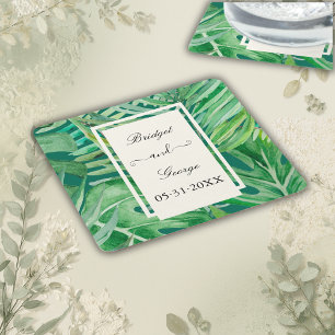 emerald greenery tropical wedding square paper coaster