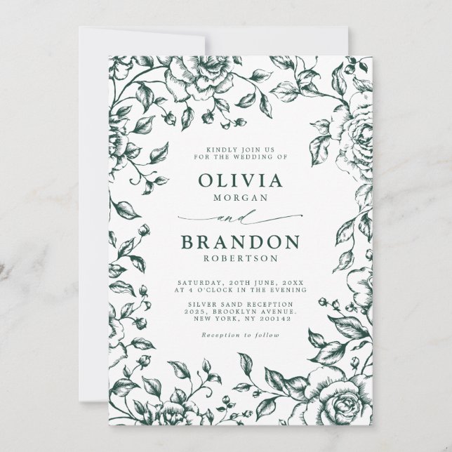 Emerald Greenery Vintage Botanical Simple Wedding Invitation (Front)