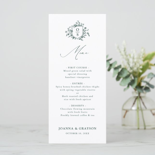 Emerald Greenery Vintage Botanical Wedding Menu (Standing Front)
