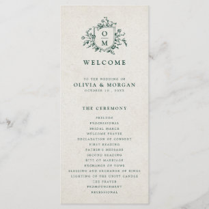 Emerald Greenery Vintage Botanical Wedding Programme
