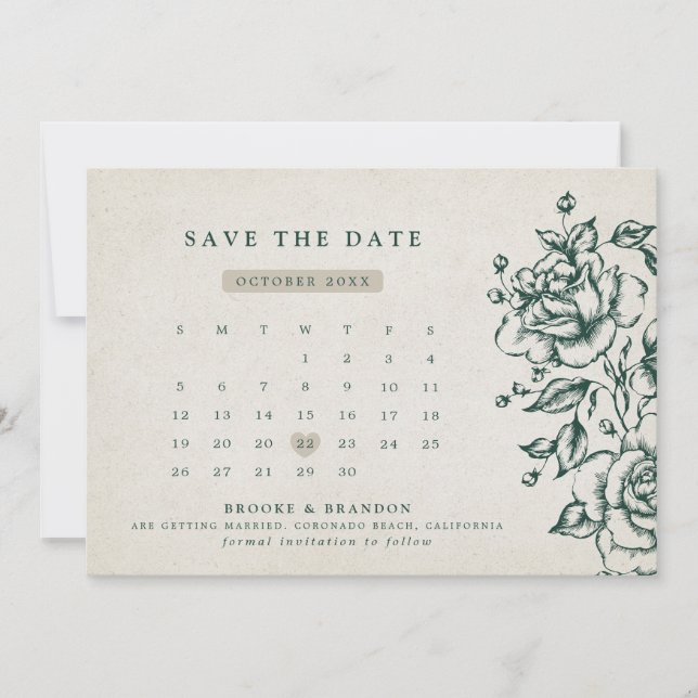 Emerald Greenery Vintage Botanical Wedding Save The Date (Front)