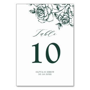 Emerald Greenery Vintage Botanical Wedding Table Number