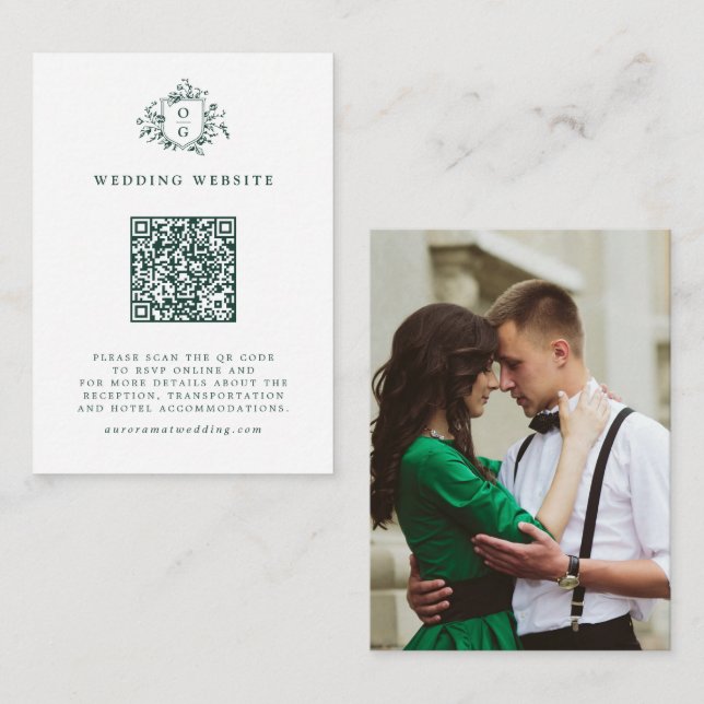 Emerald Greenery Vintage Botanical Wedding Website Enclosure Card (Front/Back)