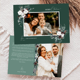 Emerald Greenery Vintage Christmas Two Picture Holiday Card