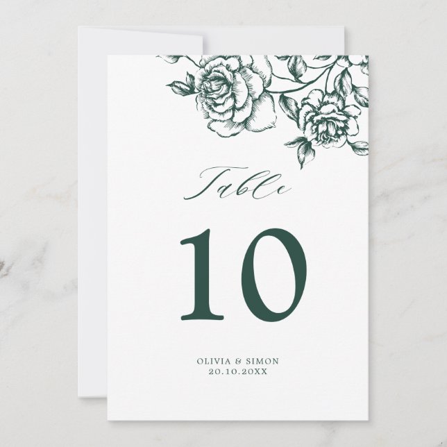 Emerald Greenery Vintage Table number card (Front)