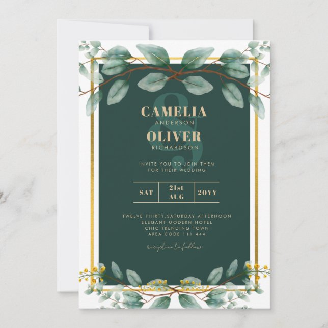 Emerald Greenery Wedding Botanical Nature Invites (Front)