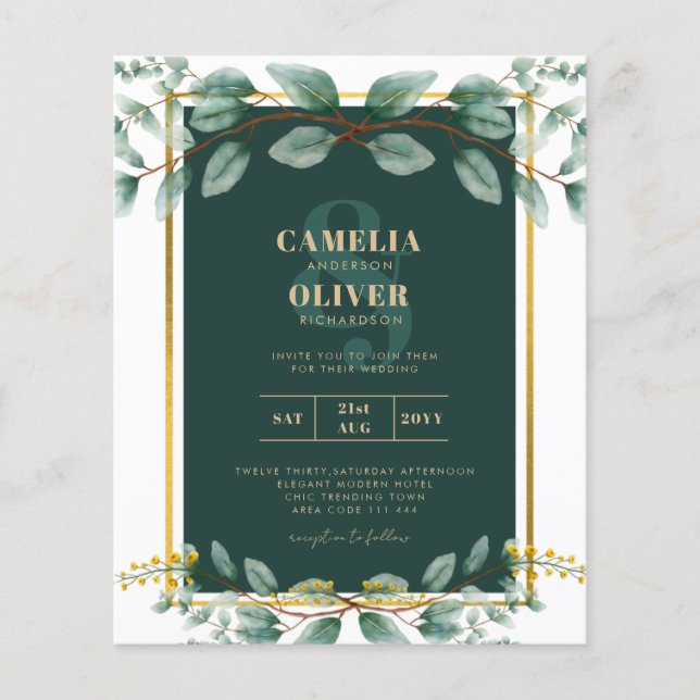Emerald Greenery Wedding Botanical Nature Invites Flyer (Front)