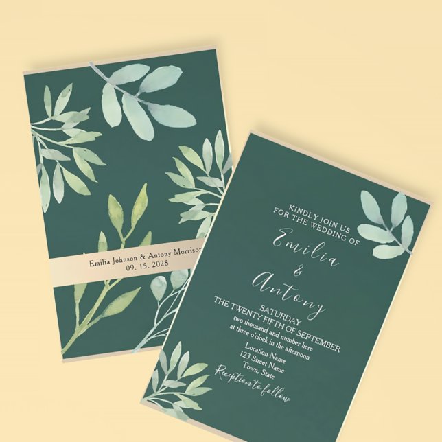 Emerald Greenery Wedding Invitation (Creator Uploaded)