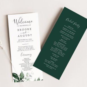 Emerald Greenery Wedding Program Programme