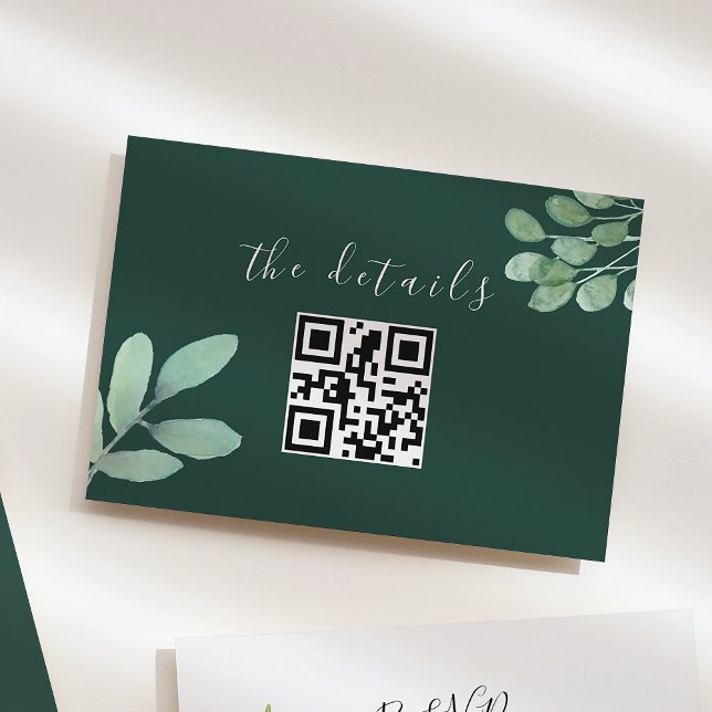 Emerald Greenery Wedding QR Code Enclosure Card (Creator Uploaded)