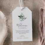 Emerald Greenery Wedding Welcome Gift Tags<br><div class="desc">These emerald greenery wedding welcome gift tags are perfect for a boho wedding. The elegant yet rustic design features moody dark green watercolor leaves and eucalyptus with a modern bohemian woodland feel. Personalise the tags with the location of your wedding, a short welcome note, your names, and wedding date. These...</div>