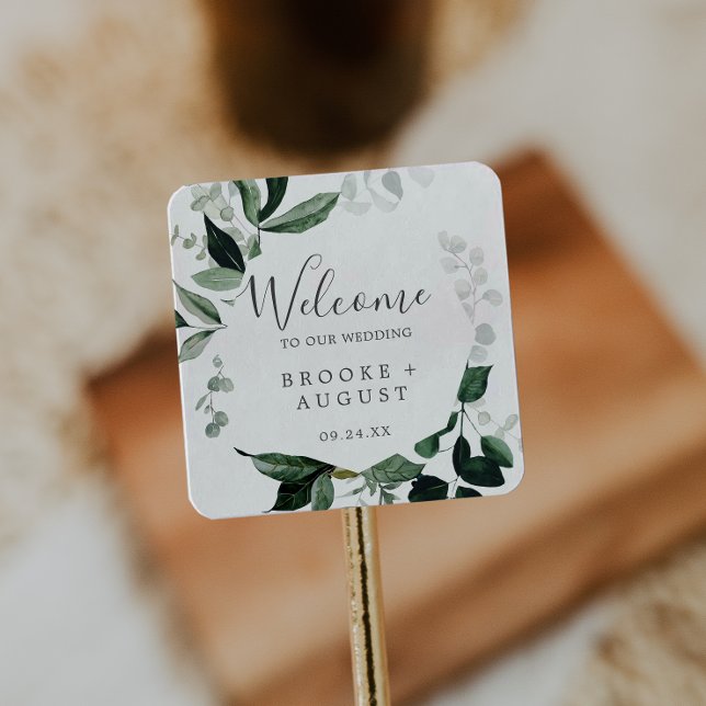Emerald Greenery Wedding Welcome Square Sticker (Creator Uploaded)