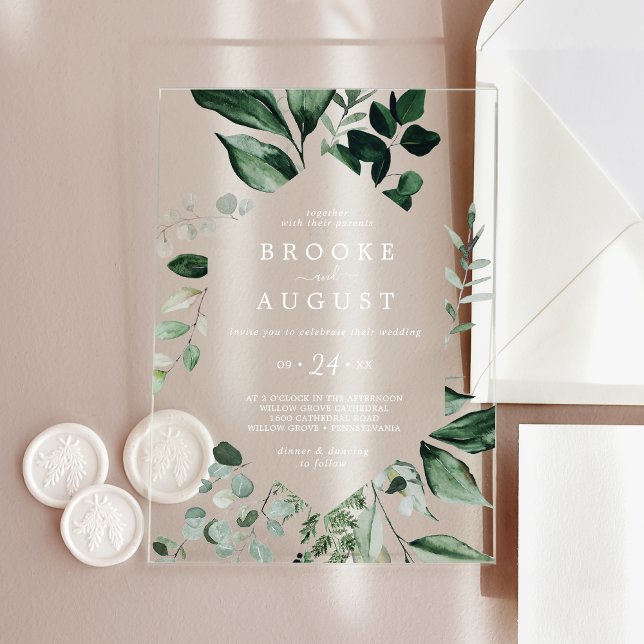 Emerald Greenery White Autumn Woodland Wedding Acrylic Invitations (Emerald Greenery White Autumn Woodland Wedding Acrylic Invitations)