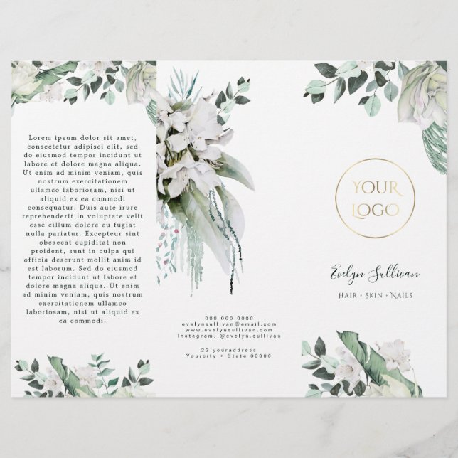 emerald greenery white flowers brochure (Front)