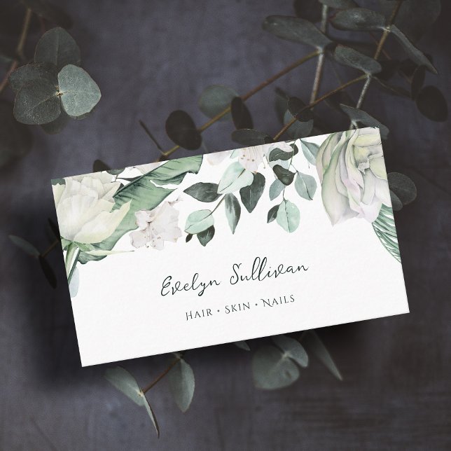 emerald greenery white flowers business card (Creator Uploaded)