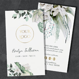 emerald greenery white flowers logo business card