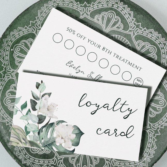 emerald greenery white flowers loyalty card (Creator Uploaded)
