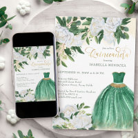 Emerald Greenery White Peony Princess Quinceanera