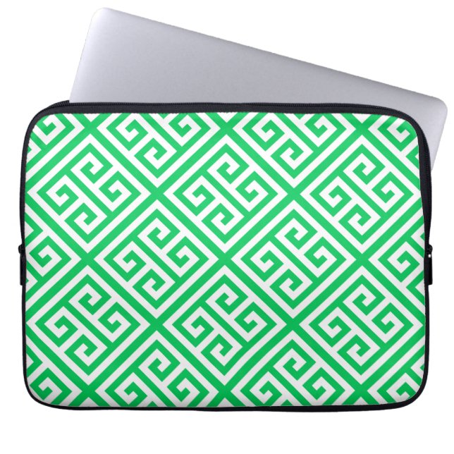 Emerald Grn White Med Greek Key Diag T Pattern #1 Laptop Sleeve (Front)