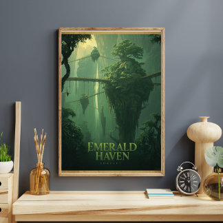 Emerald Haven - Hanging Suspended Fantasy Forest Poster