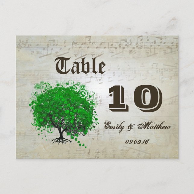 Emerald Heart Leaf Tree Table Number Postcard (Front)