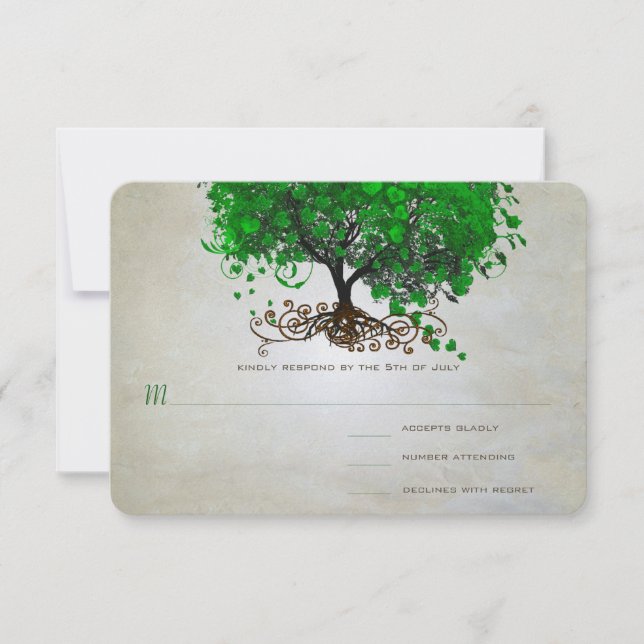 Emerald Heart Leaf Tree Wedding Invites (Front)