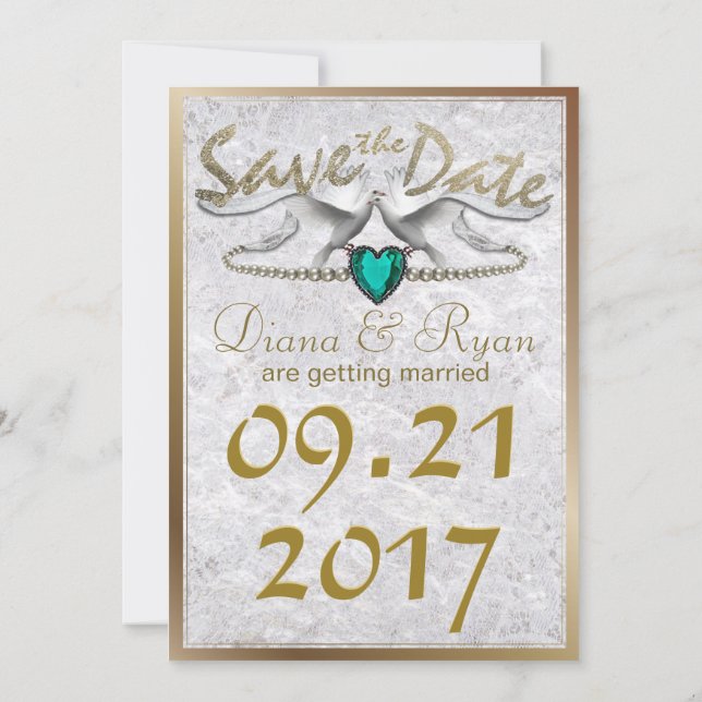 Emerald Heart Save the Date Invitation (Back)