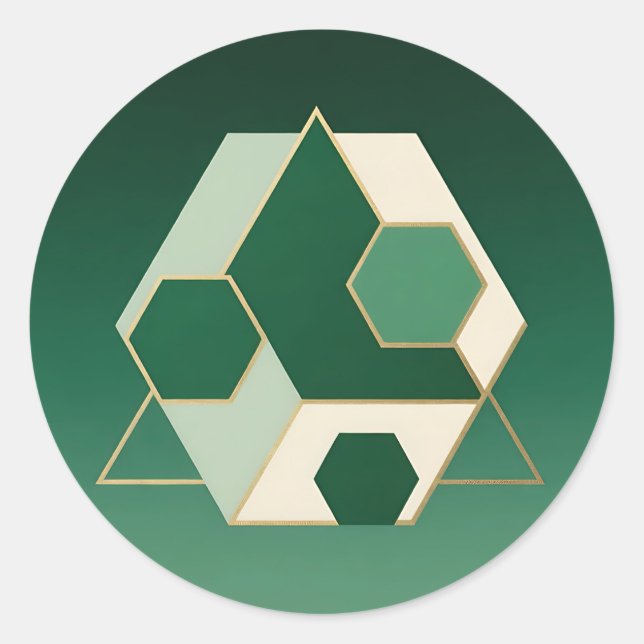 Emerald Hexagon Geometric Luxe Classic Round Sticker (Front)