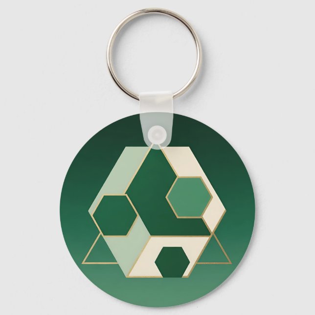 Emerald Hexagon Geometric Luxe Key Ring (Front)
