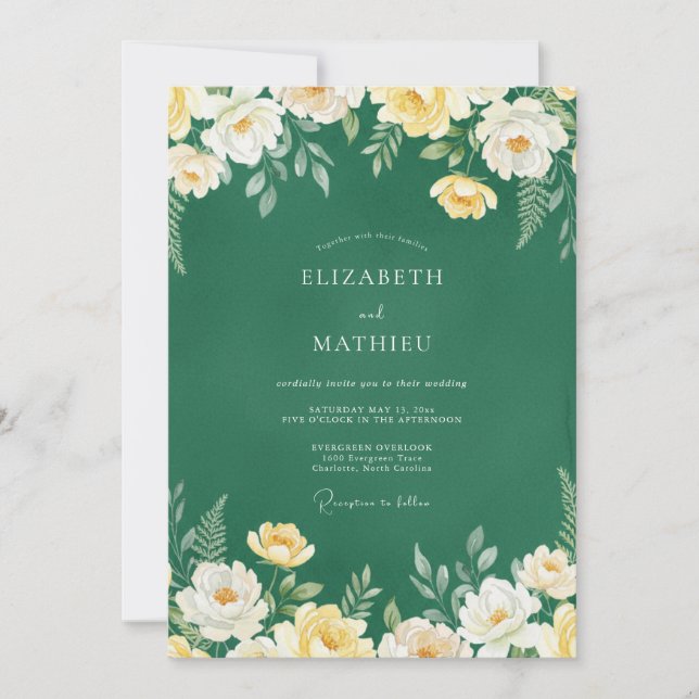 Emerald Honey Petal Wedding Invitation (Front)