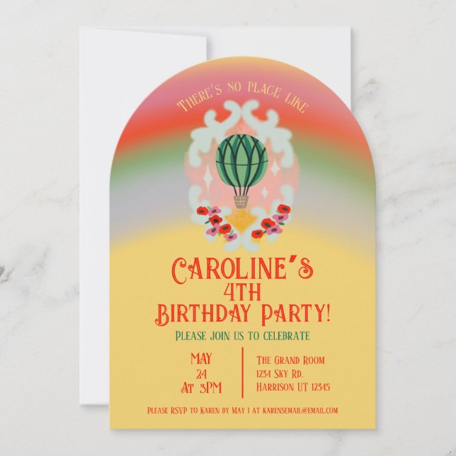 Emerald Hot Air Balloon Kids Birthday Invitation (Front)