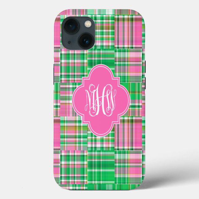 Emerald Hot Pink Madras Vine Script Monogram Case-Mate iPhone Case (Back)