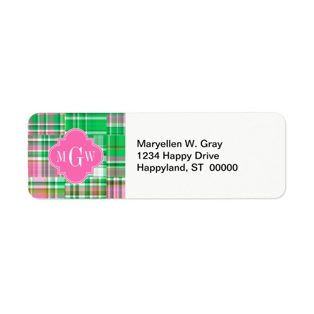 Emerald Hot Pink Preppy Patchwork Madras Monogram (Front)