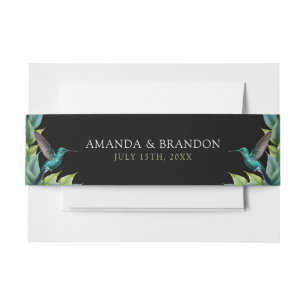 Emerald Hummingbird Tropical Leaves Wedding Invitation Belly Band