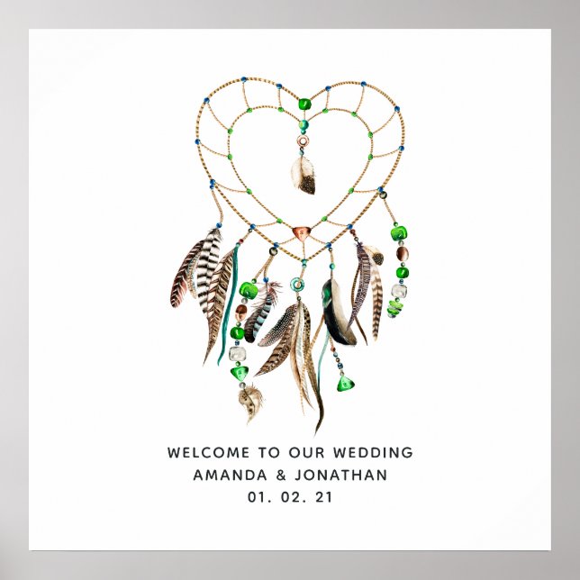 Emerald Indian Tribal Boho Wedding Welcome Poster (Front)