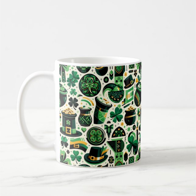 Emerald Isle Charm: Seamless St. Patrick's Day Pat Coffee Mug (Left)