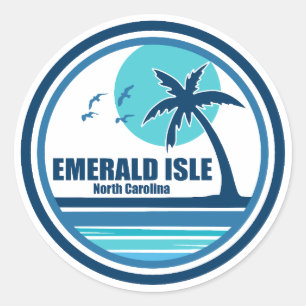 Emerald Isle North Carolina Palm Tree Birds Classic Round Sticker