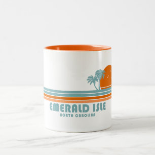 Emerald Isle North Carolina Sun Palm Trees Two-Tone Coffee Mug