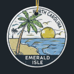Emerald Isle North Carolina Vintage  Ceramic Tree Decoration<br><div class="desc">Emerald Isle hand drawn illustration with palm trees and waves in the background. Perfect for anyone who loves to visit Emerald Isle.</div>