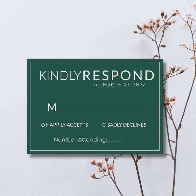 Emerald Ivory Old Money Modern Frame Wedding RSVP Card (Creator Uploaded)