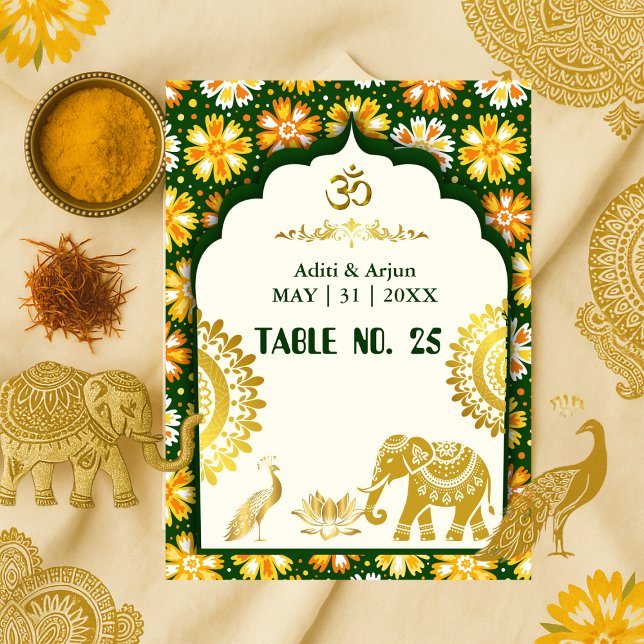 emerald ivory traditional hindu wedding seating  table number (Creator Uploaded)