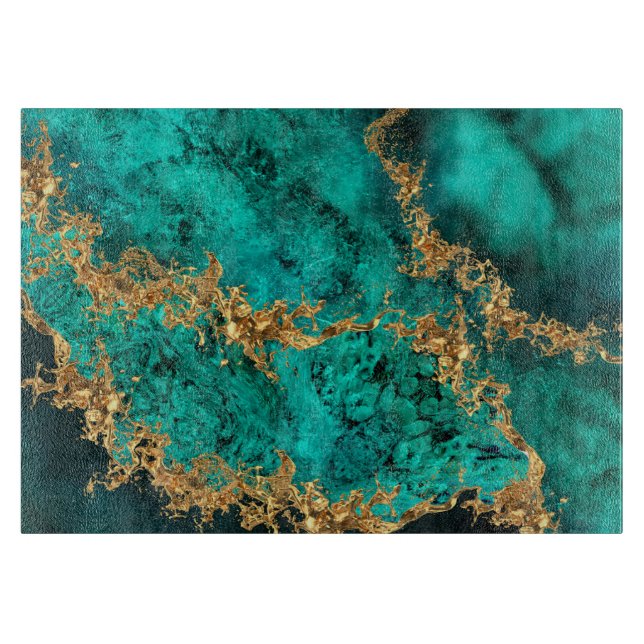 Emerald Jade Gold Splatter Abstract Cutting Board (Front)