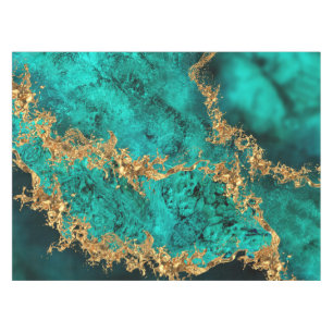 Emerald Jade Gold Splatter Abstract Tablecloth