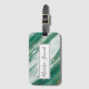 Emerald Jade Green Gold Accented Painted Marble Luggage Tag