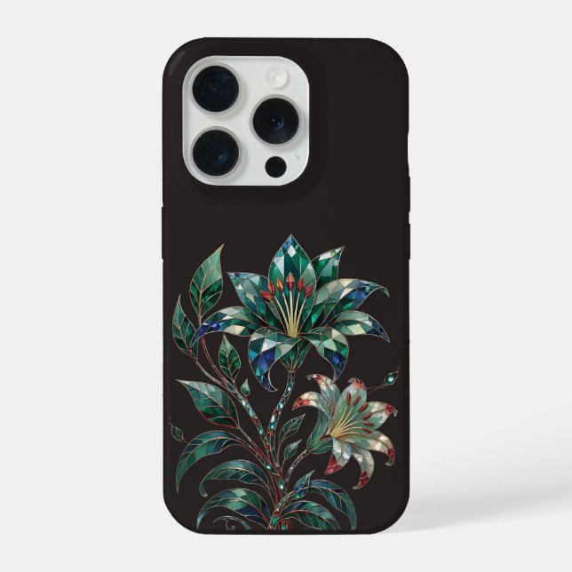 Emerald Jewel Botanical Black Luxury Floral iPhone Case (Back)