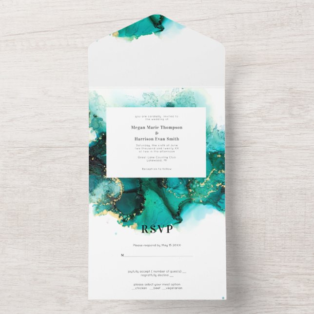 Emerald Jewel Tone Wedding Invitation (Inside)