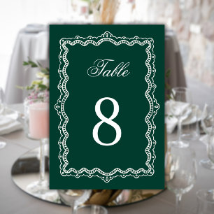 Emerald Lace Old Money Elegant Classy Wedding Table Number