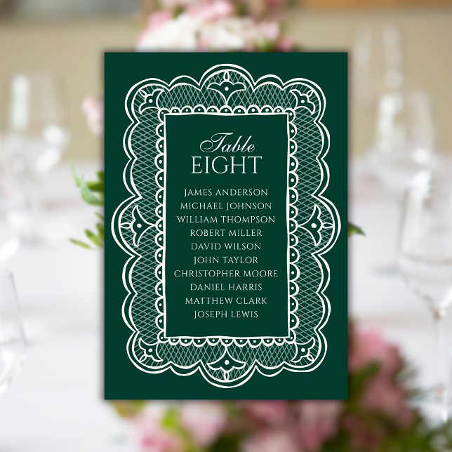 Emerald & Lace Old Money Wedding Seating Chart Table Number (Creator Uploaded)